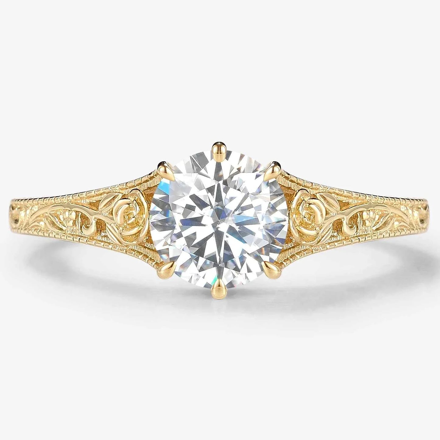 Round Cut Moissanite Vintage Engagement Ring With Rose