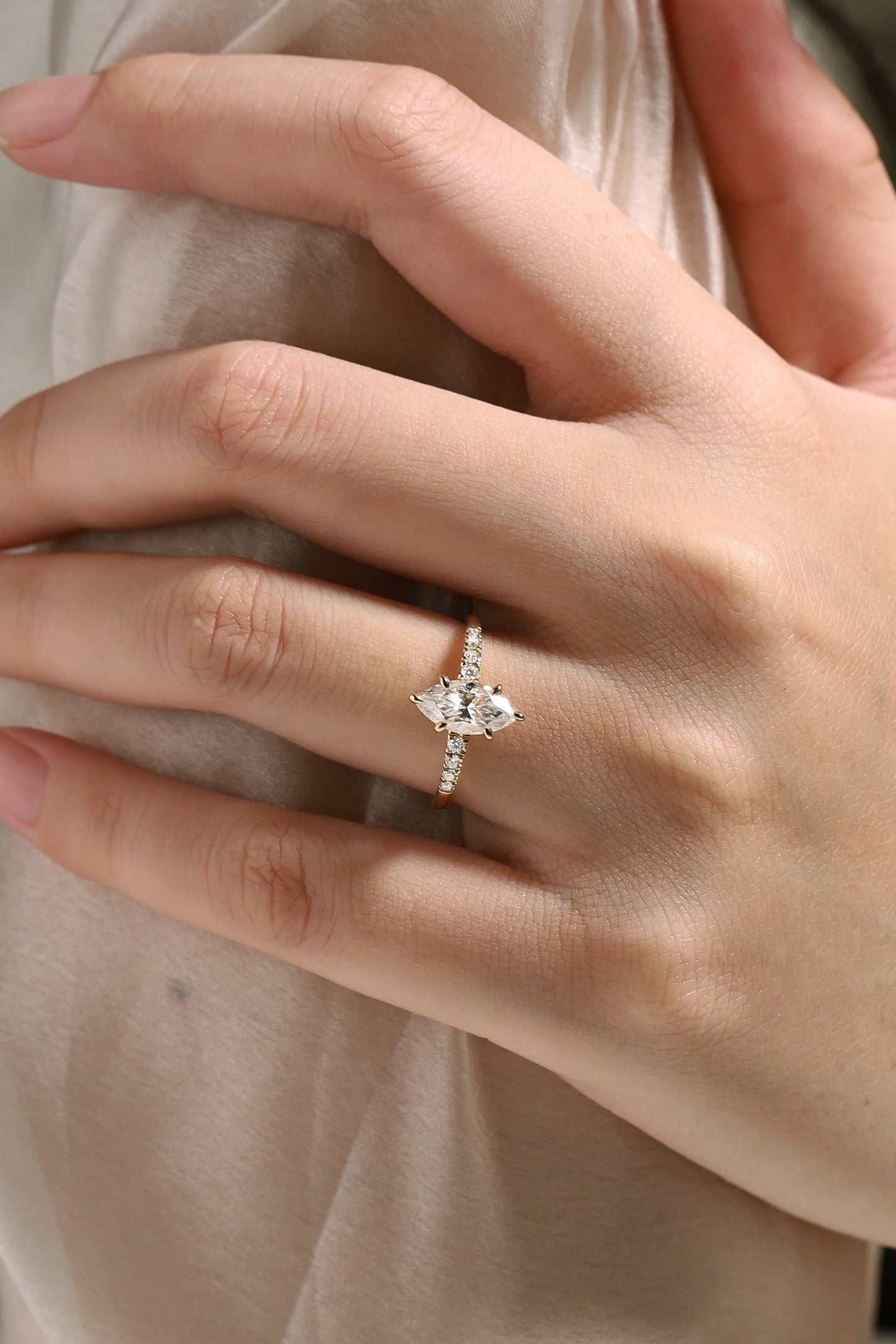 Minimalist Marquise Cut Moissanite Engagement Ring