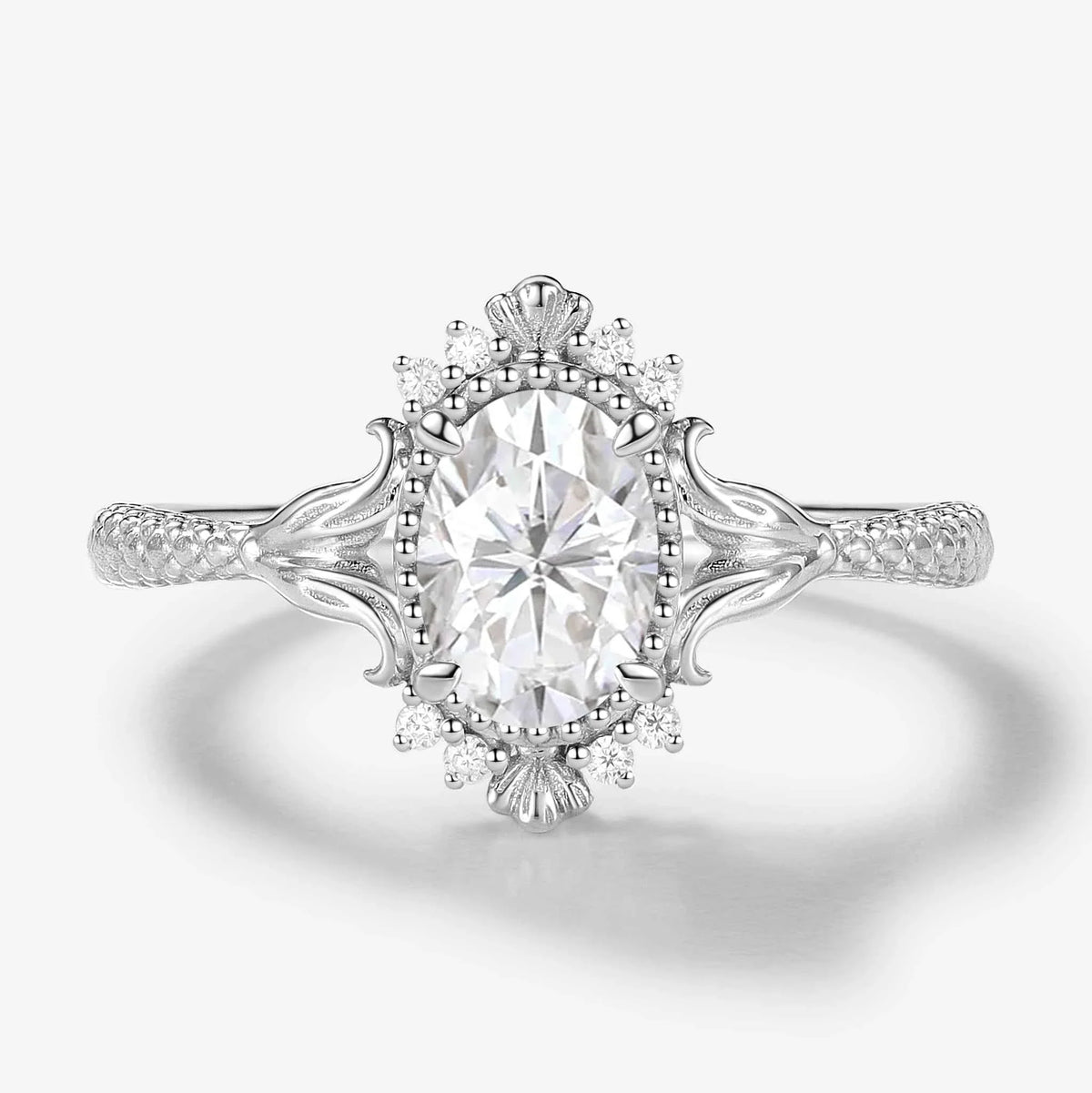 Vintage Ocean-Inspired Oval Cut Moissanite Mermaid Tail & Shell Engagement Ring - Sirena