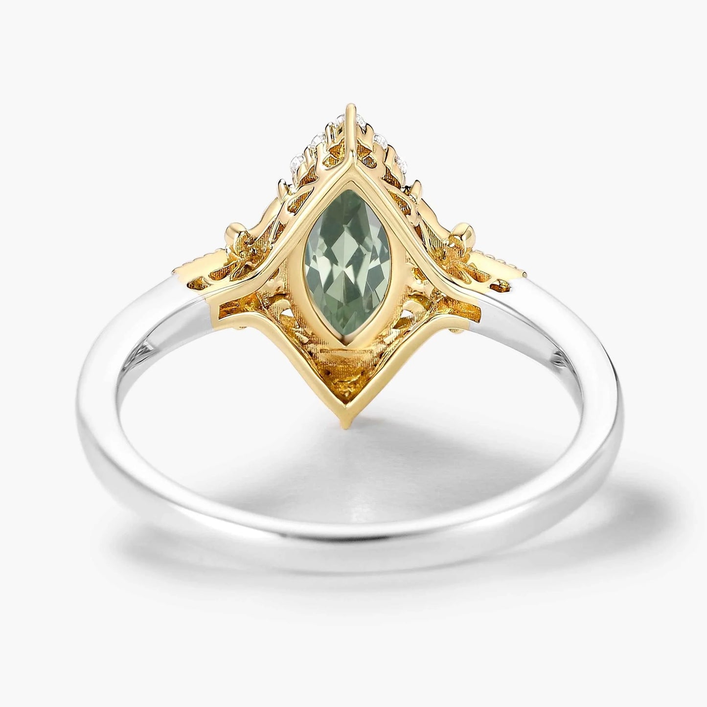 Bezel Setting & Milgrain Detailing Marquise-Cut Green Tsavorite  Engagement Ring
