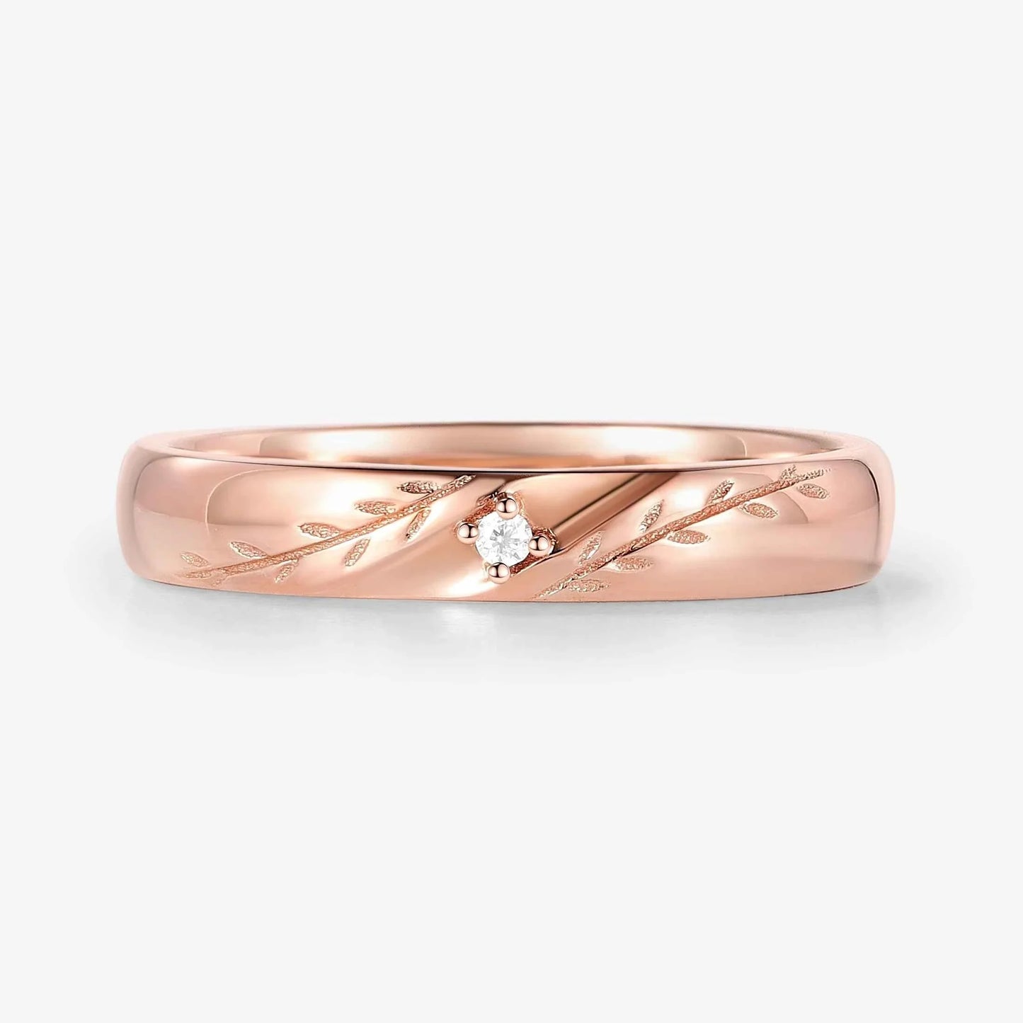 Nature-Inspired Ring Leaf and Moissanite Men's Wedding Band