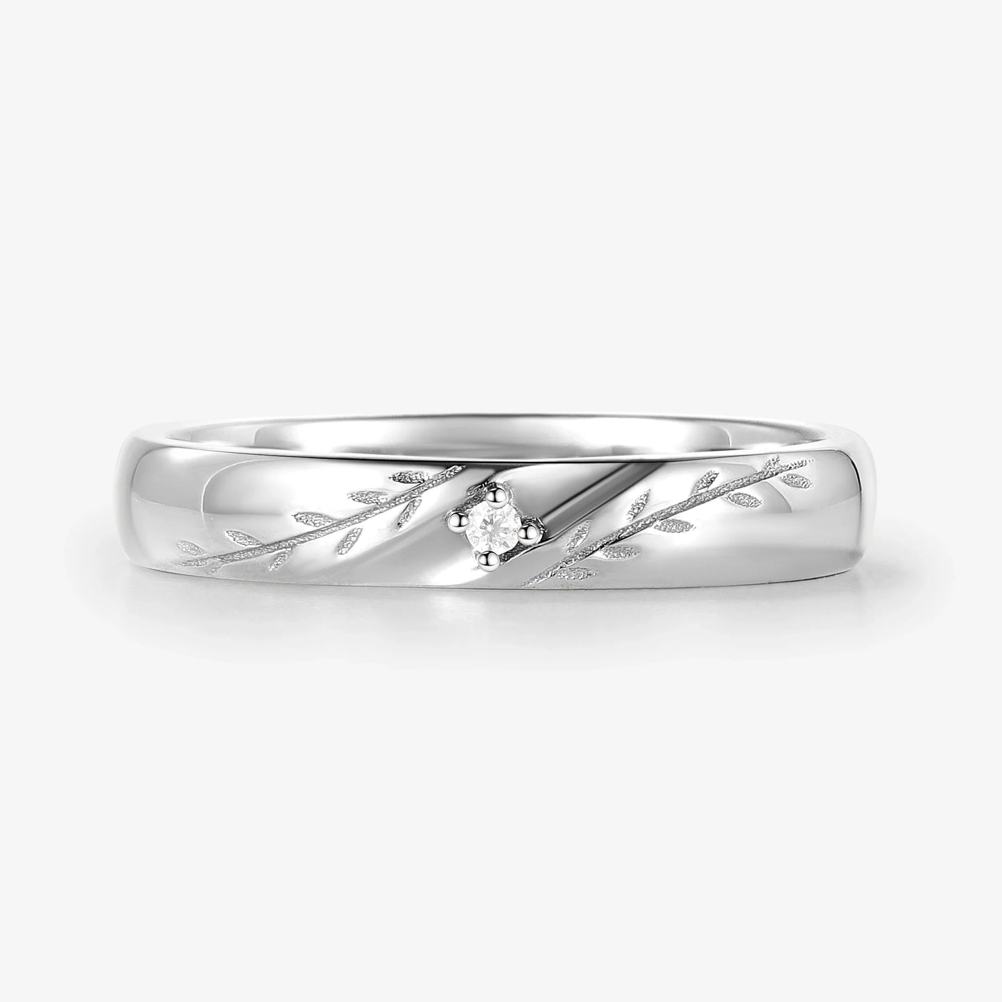 Nature-Inspired Ring Leaf and Moissanite Men's Wedding Band