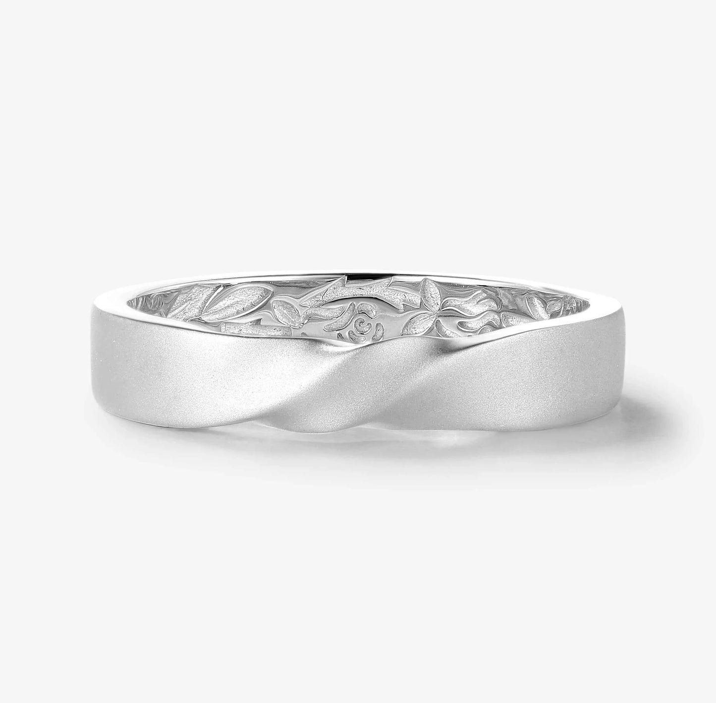 Mens Leaf Wedding Band – Rose & Leaf Engraved Ring for Him