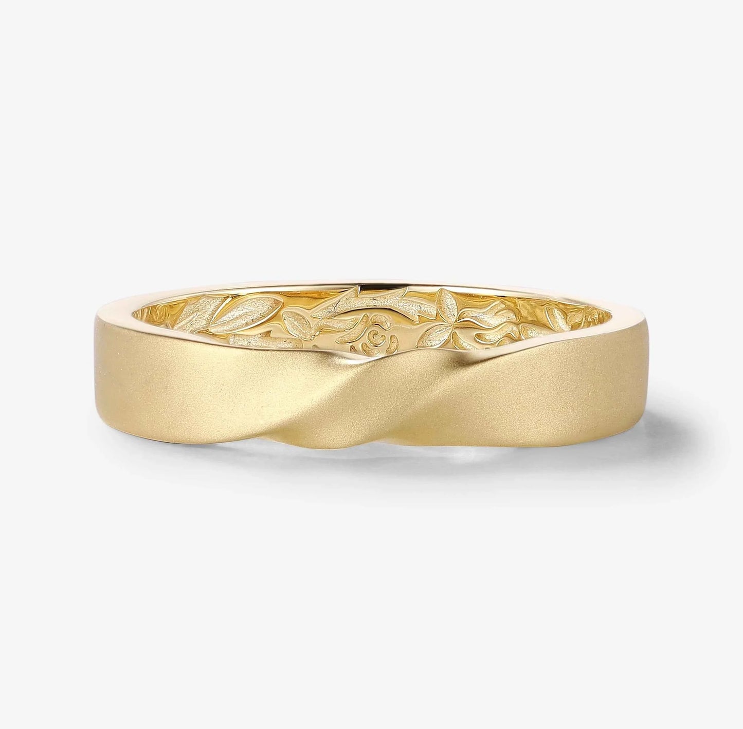 Mens Leaf Wedding Band – Rose & Leaf Engraved Ring for Him