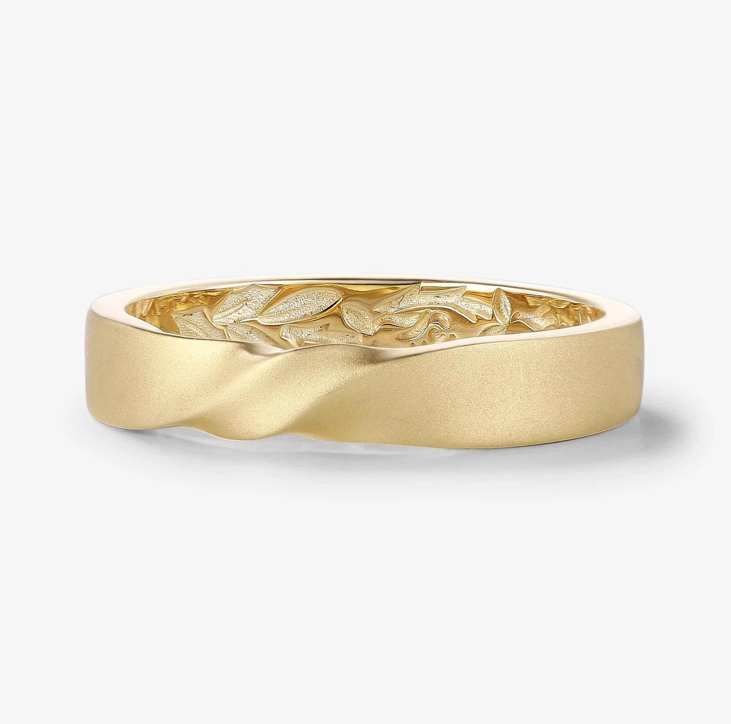 Mens Leaf Wedding Band – Rose & Leaf Engraved Ring for Him