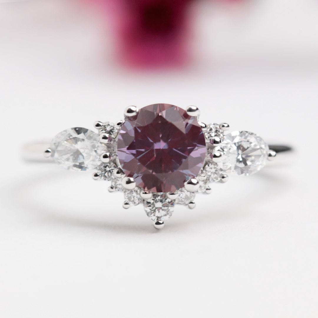 Alexandrite and lab diamond cluster engagement ring