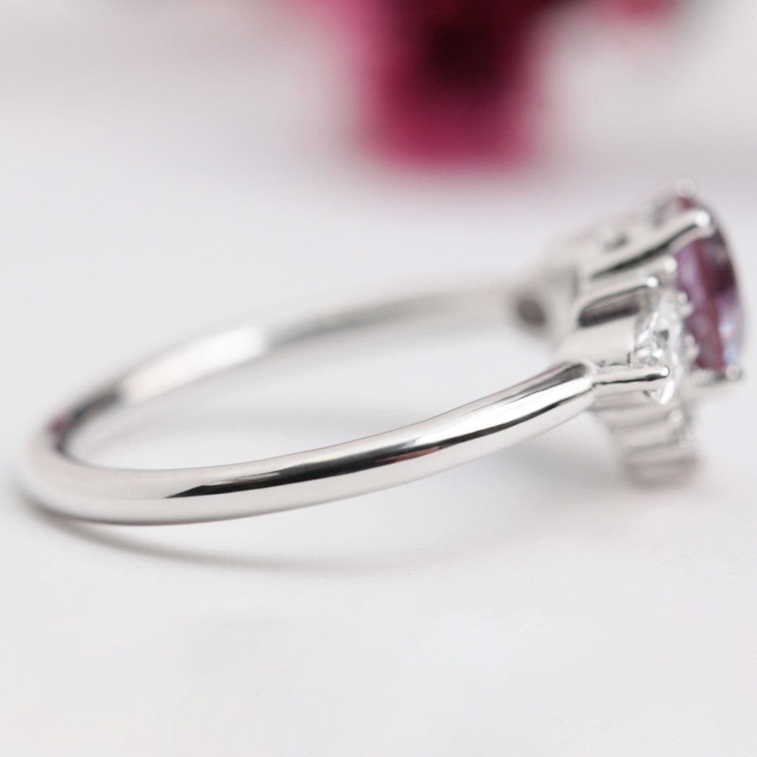 Alexandrite and lab diamond cluster engagement ring