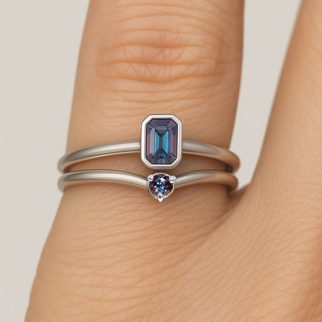 Velma Band - Alexandrite V-Shape Contoured Stacking Wedding Ring