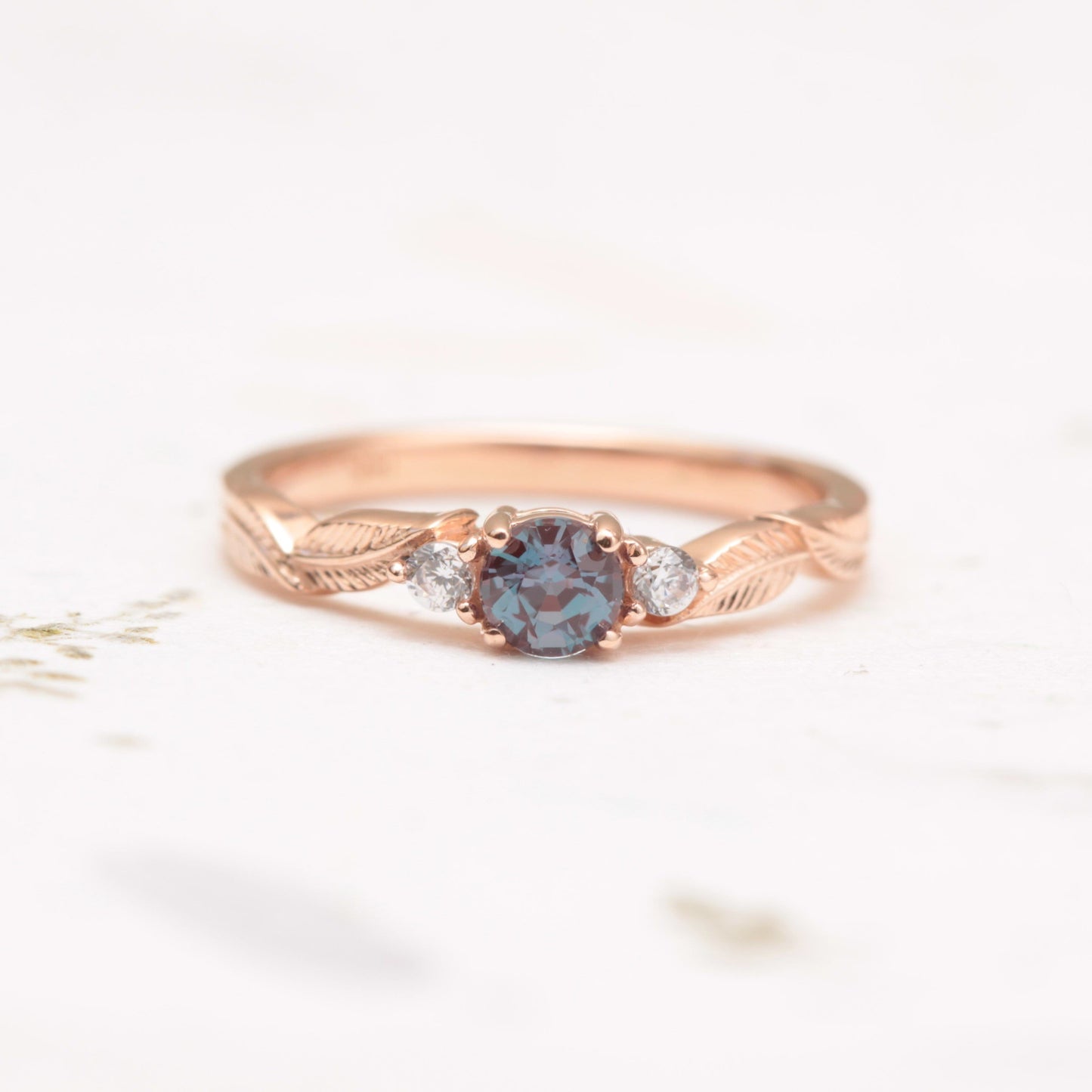 Alexandrite Leaf Engagement Ring