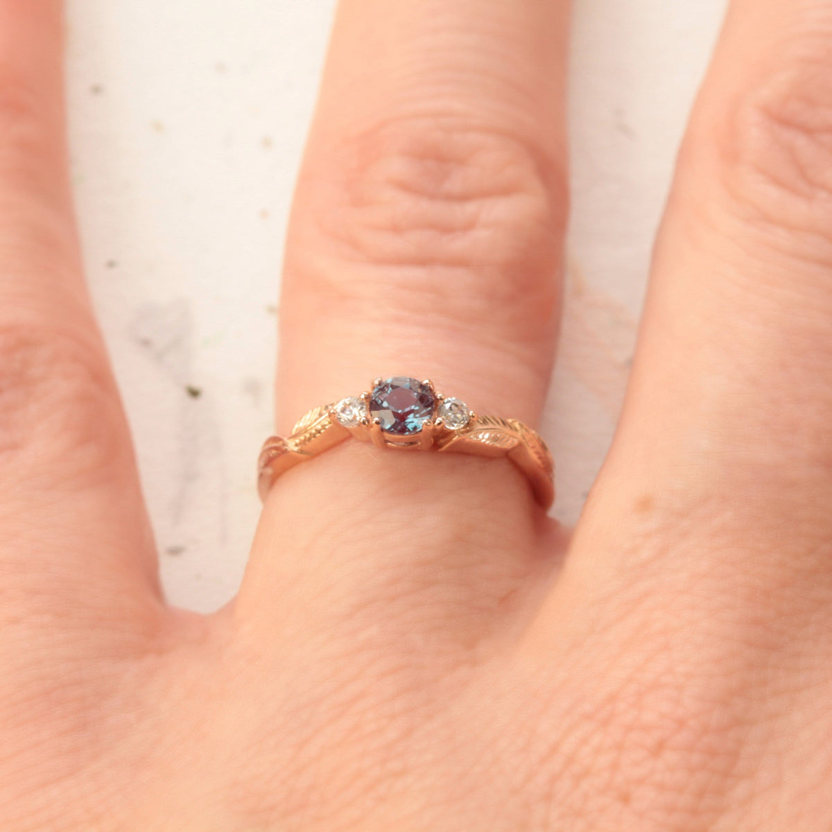 Alexandrite Leaf Engagement Ring