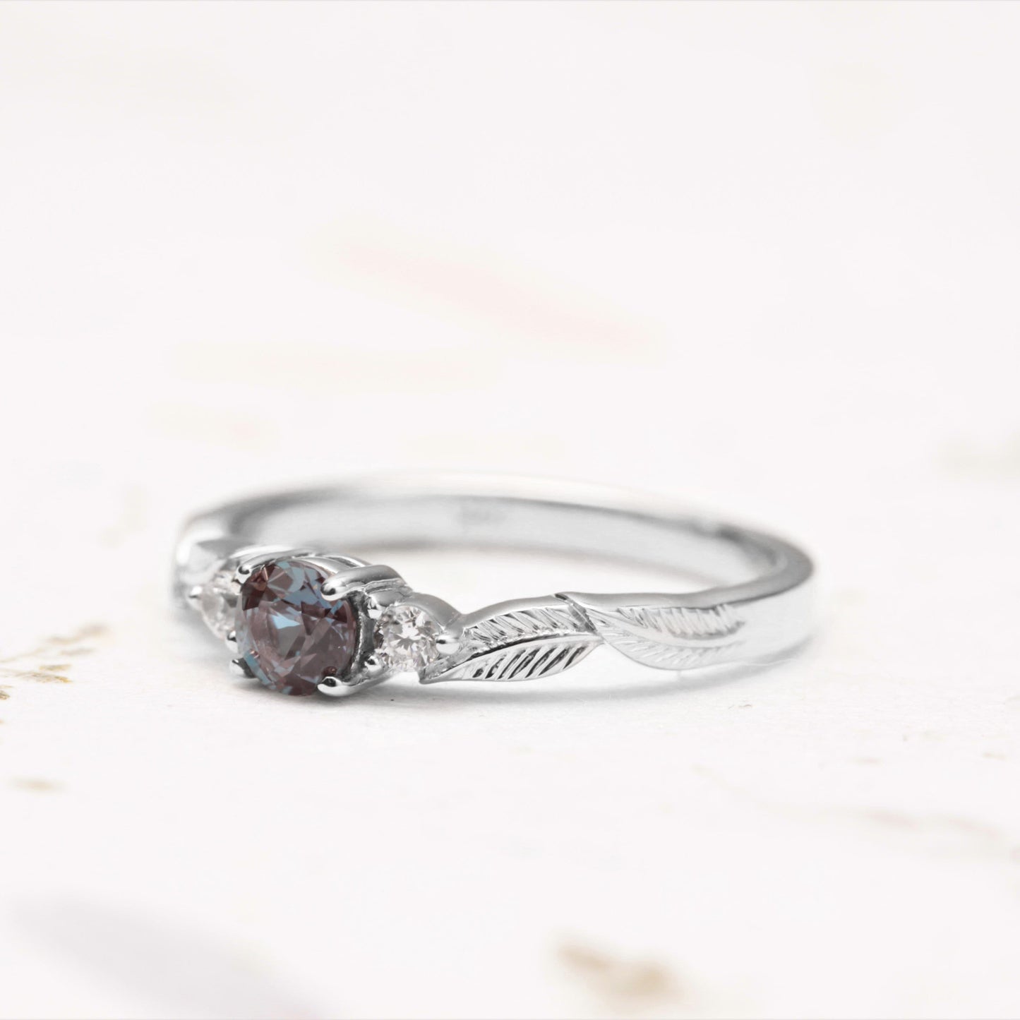 Alexandrite Leaf Engagement Ring