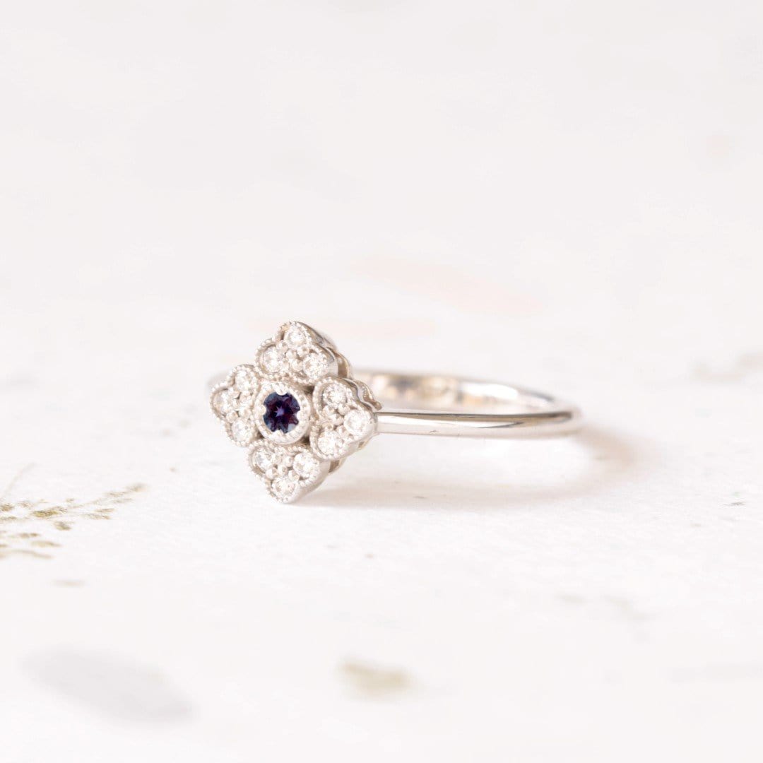 Antique style alexandrite engagement ring