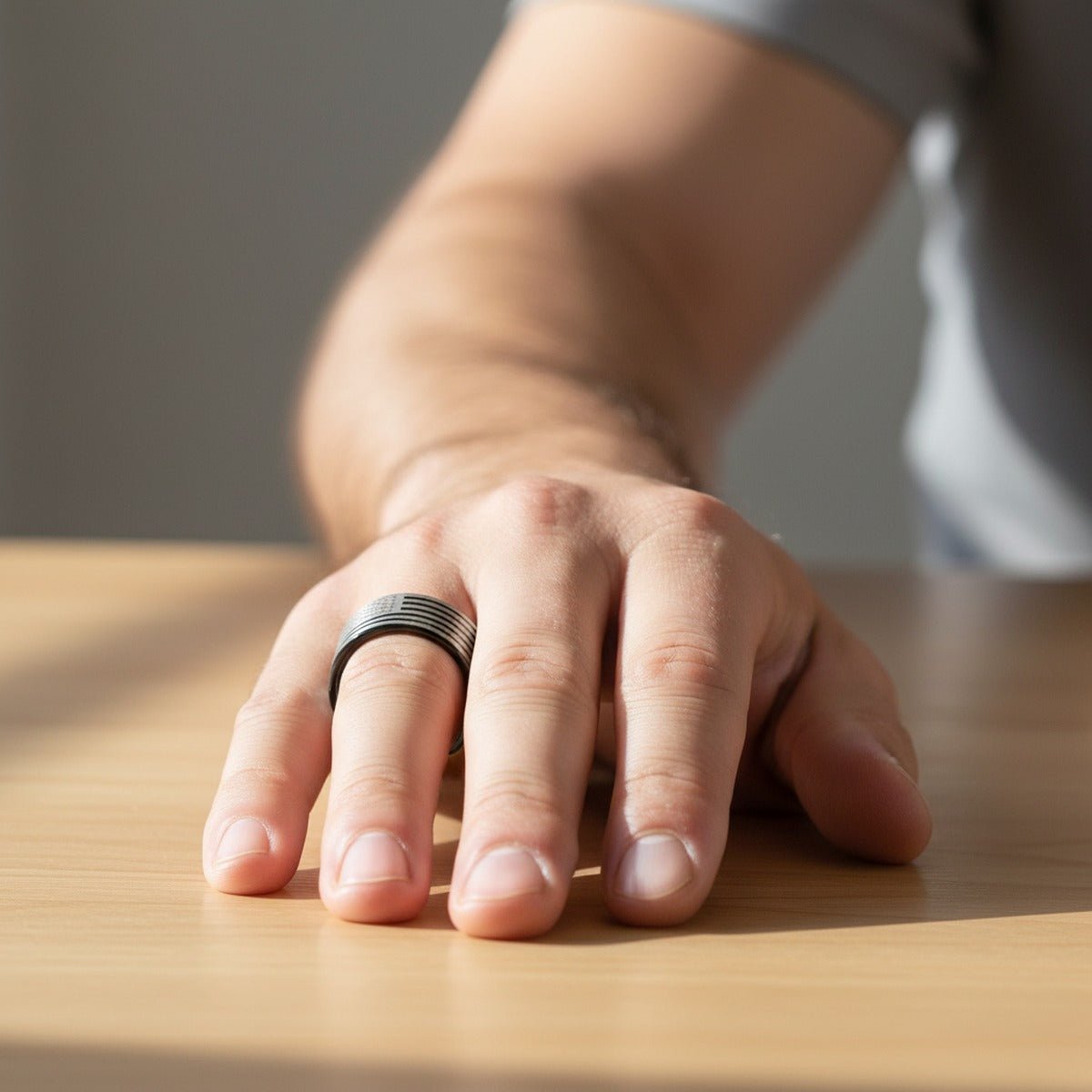 AMERICAN FLAGS | Engraved Black Tungsten Band, Flat Polished