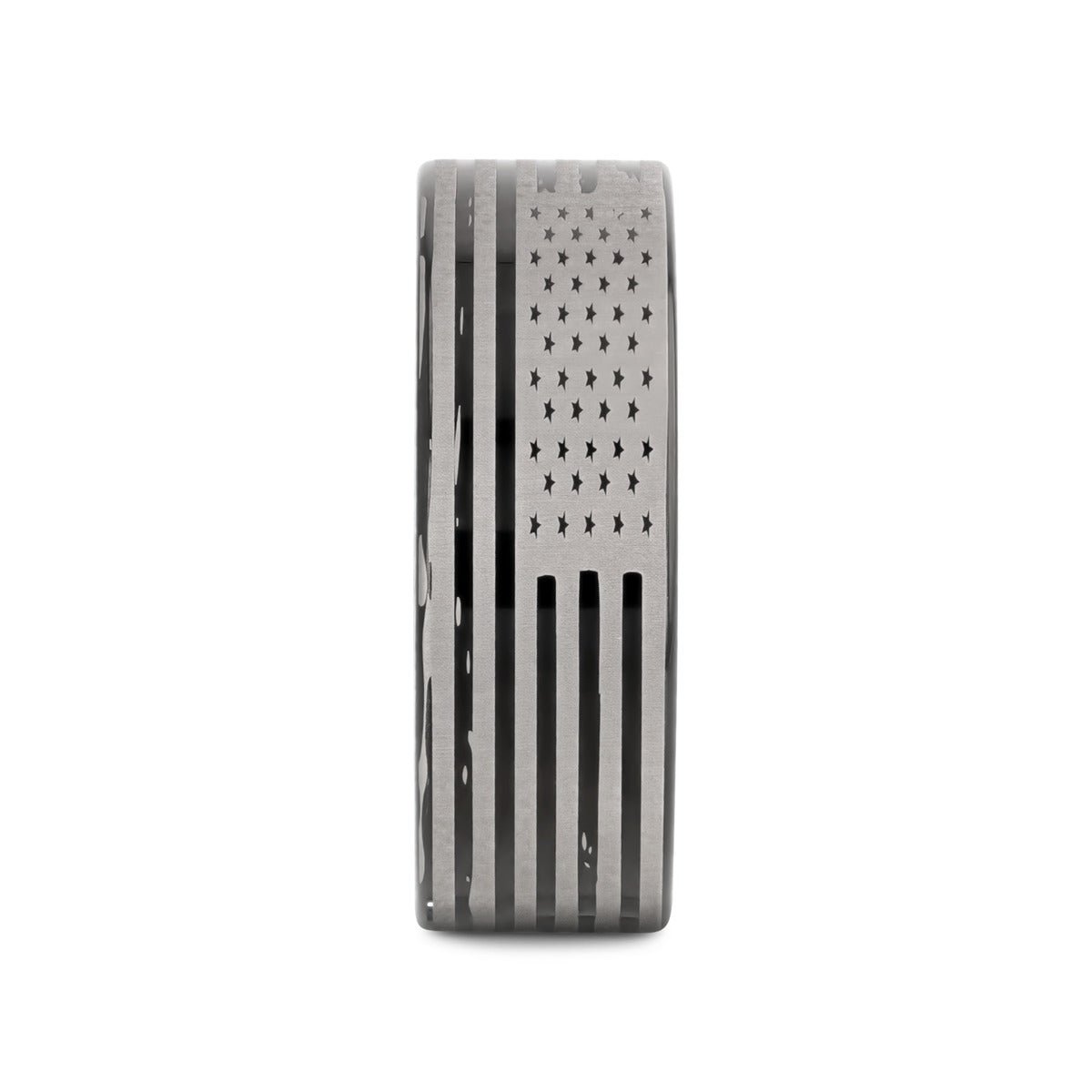 AMERICAN FLAGS | Engraved Black Tungsten Band, Flat Polished