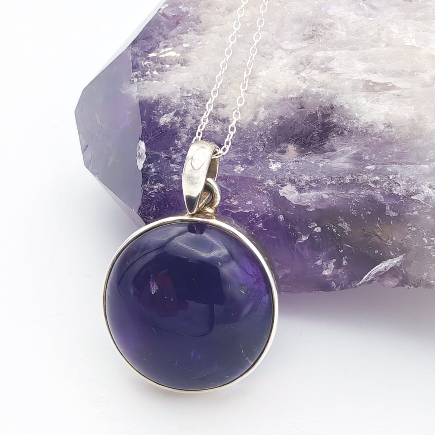 Amethyst Pendant | 25mm Circle | 6th anniversary gift | Sterling Silver