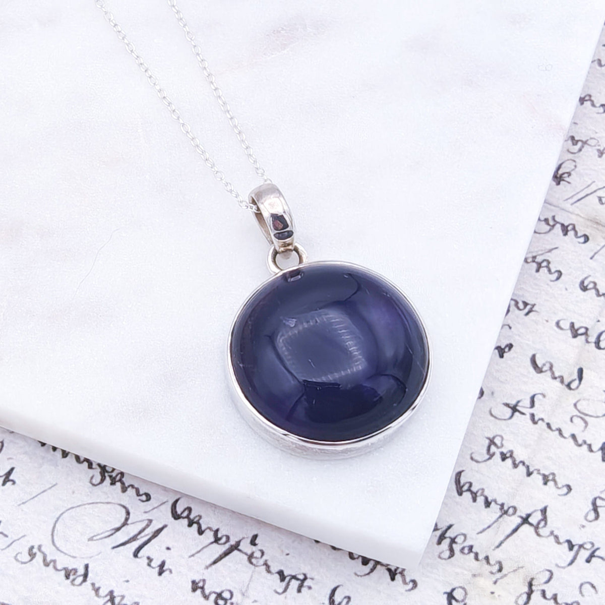 Amethyst Pendant | 25mm Circle | 6th anniversary gift | Sterling Silver