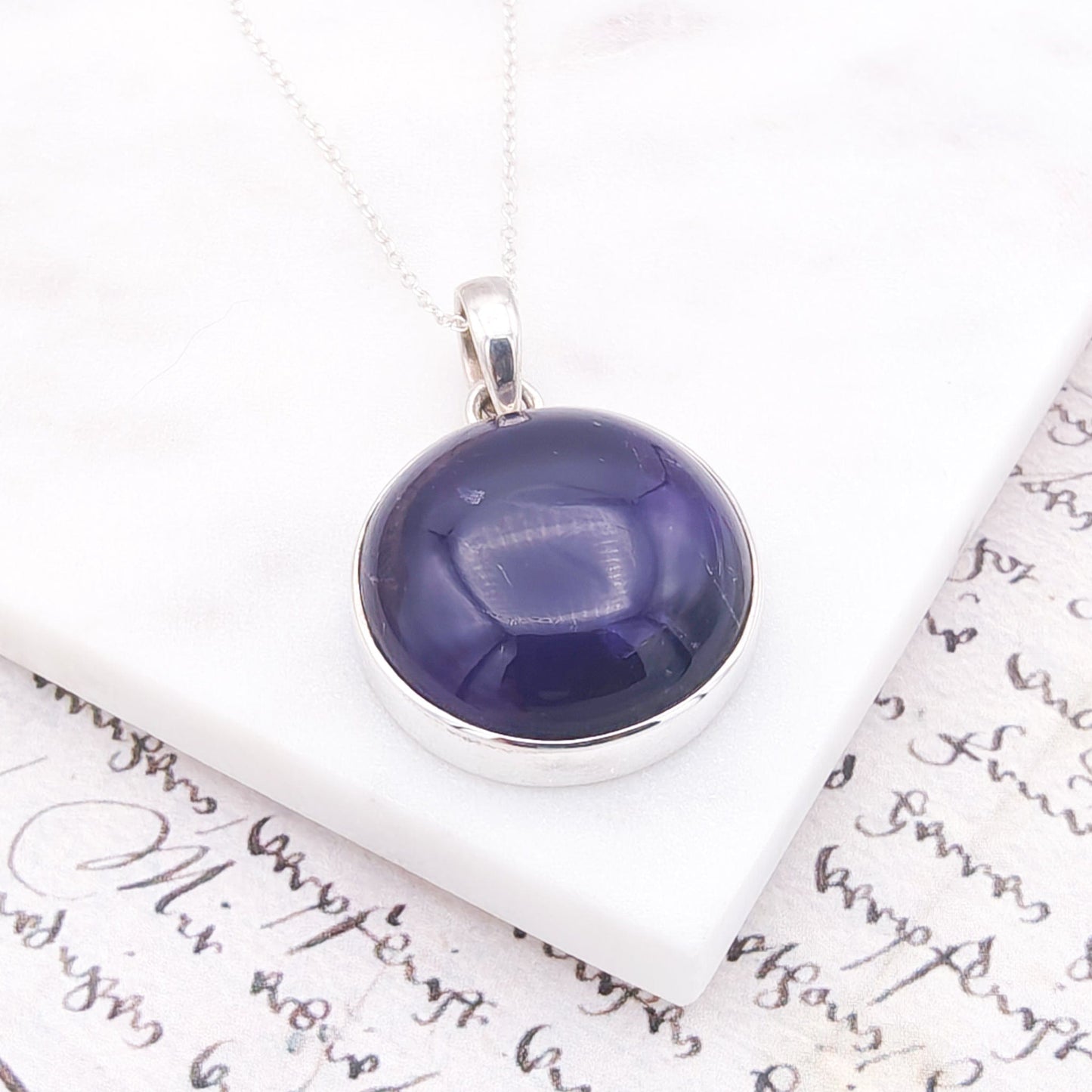 Amethyst Pendant | 25mm Circle | 6th anniversary gift | Sterling Silver