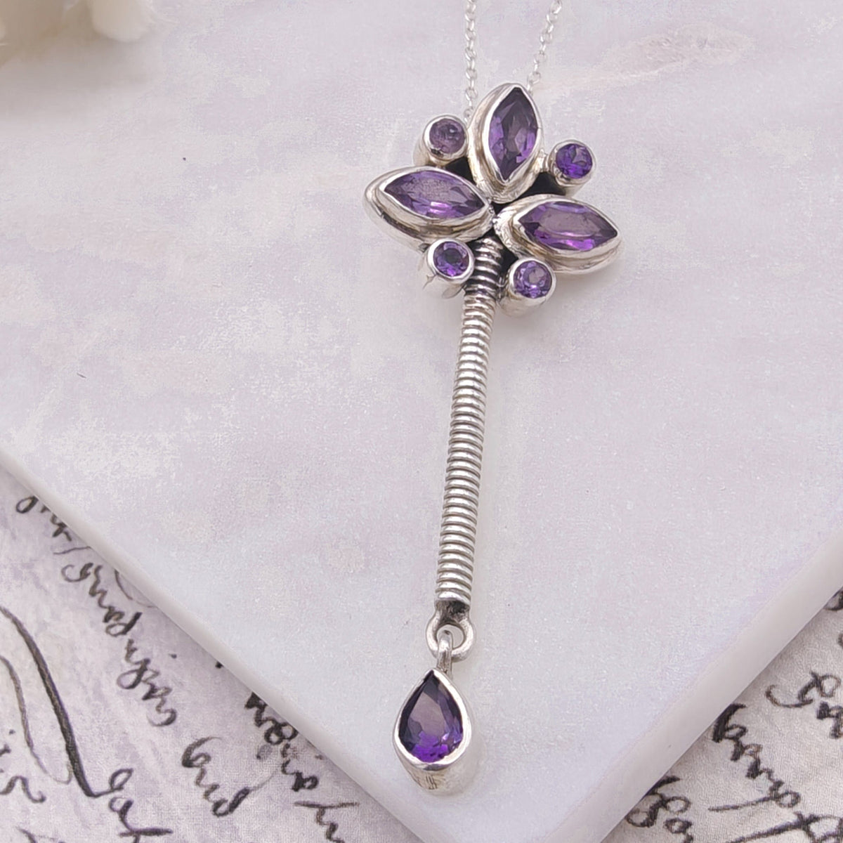Amethyst Pendant | 55mm long | February Birthstone | Sterling Silver