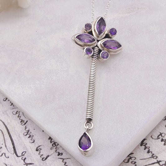 Amethyst Pendant | 55mm long | February Birthstone | Sterling Silver