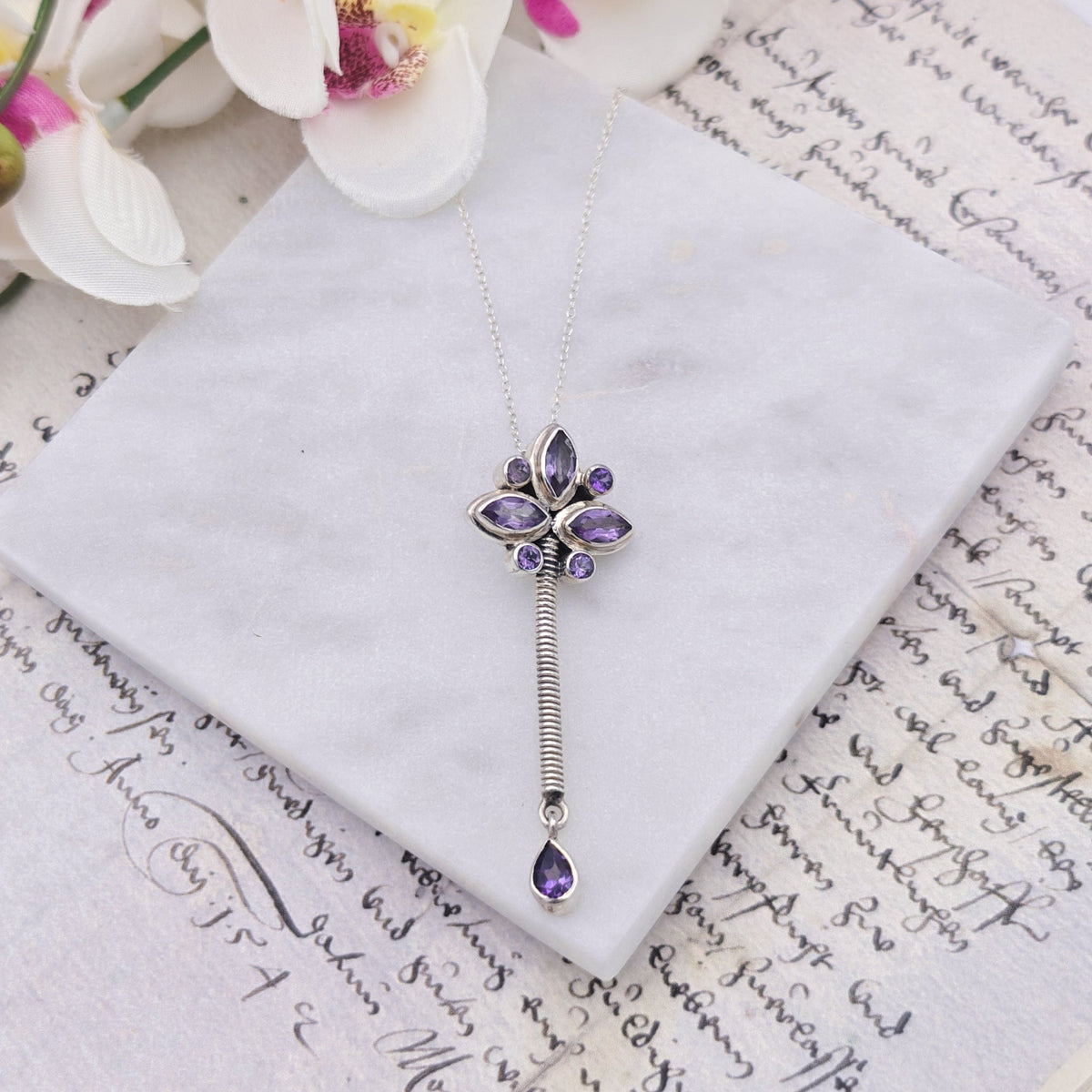 Amethyst Pendant | 55mm long | February Birthstone | Sterling Silver