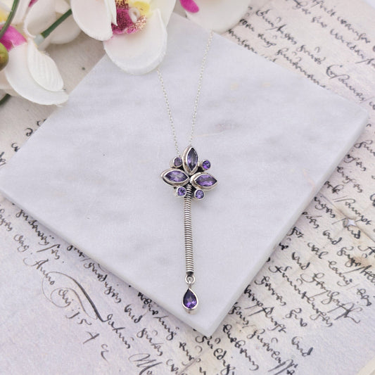 Amethyst Pendant | 55mm long | February Birthstone | Sterling Silver