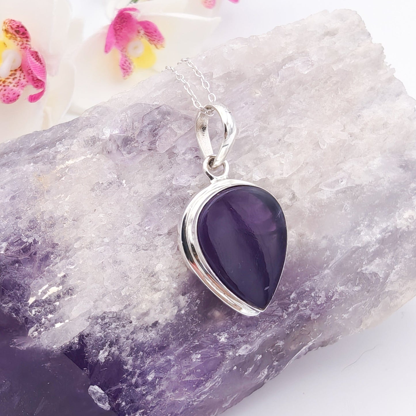 Amethyst Pendant | 6th Anniversary Gift | 20mm Teardrop | Sterling Silver