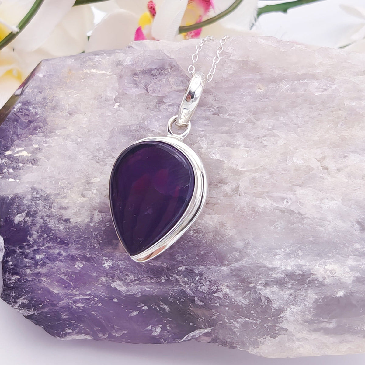 Amethyst Pendant | 6th Anniversary Gift | 20mm Teardrop | Sterling Silver
