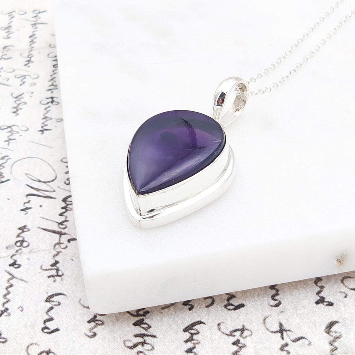 Amethyst Pendant | 6th Anniversary Gift | 20mm Teardrop | Sterling Silver