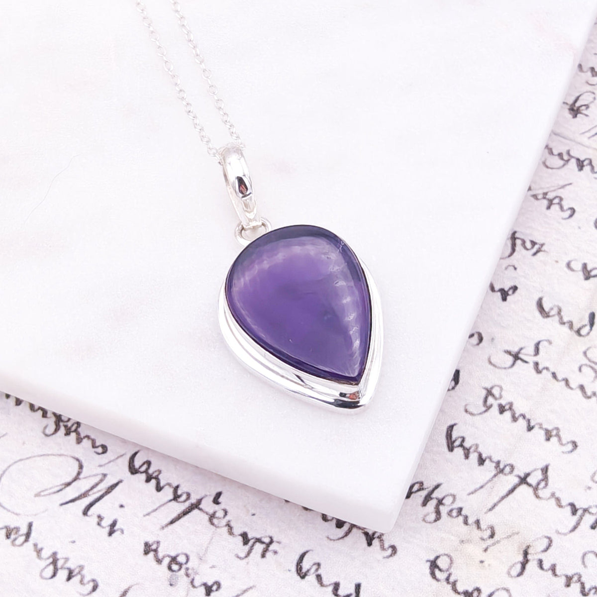 Amethyst Pendant | 6th Anniversary Gift | 20mm Teardrop | Sterling Silver