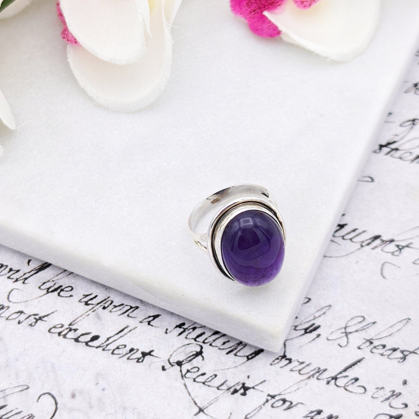 Amethyst Ring | 20mm Oval | February Gift | Sterling Silver