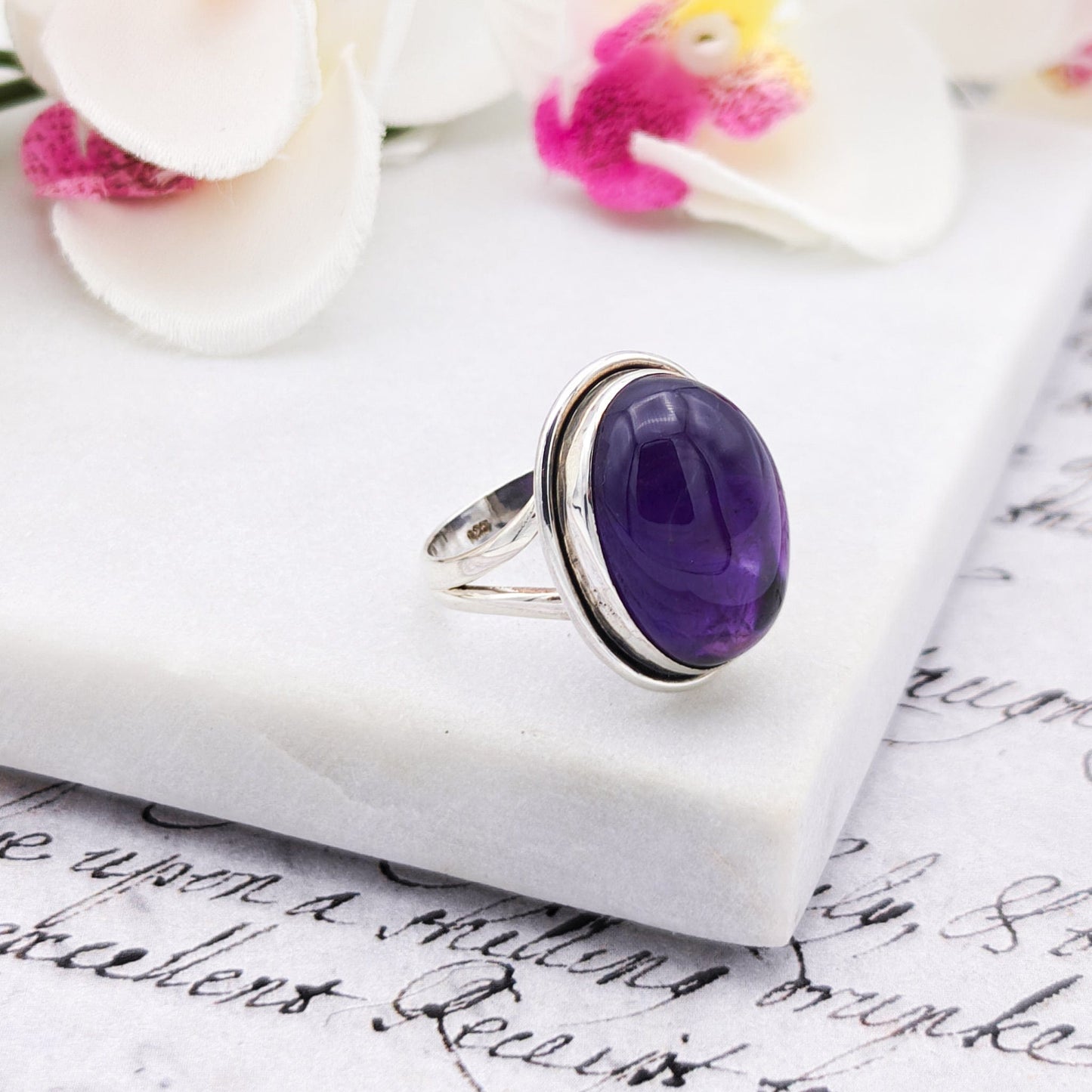 Amethyst Ring | 20mm Oval | February Gift | Sterling Silver