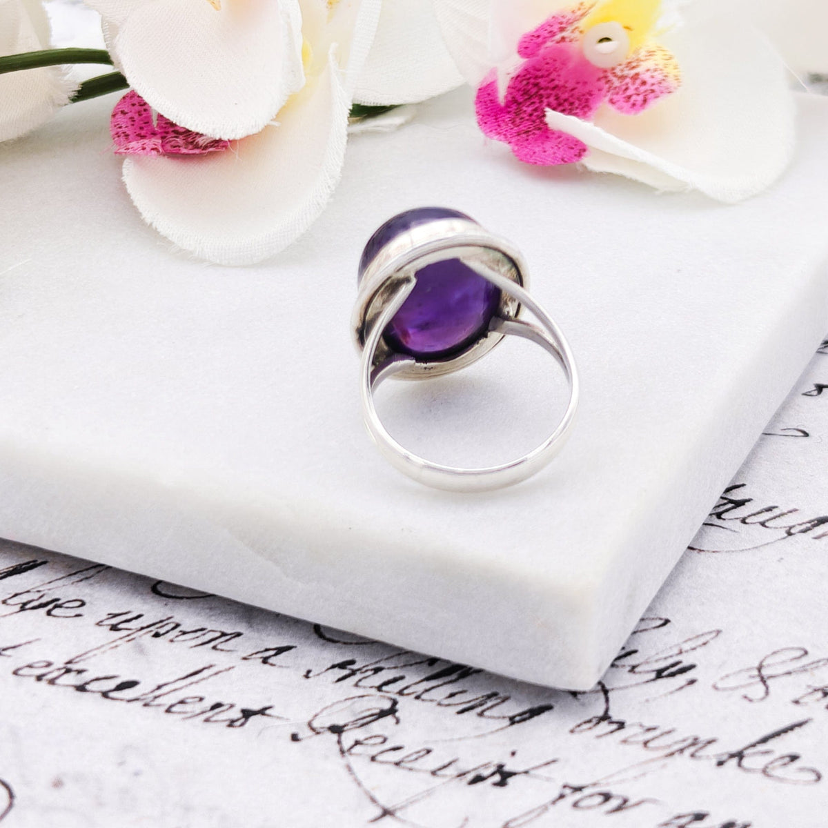 Amethyst Ring | 20mm Oval | February Gift | Sterling Silver