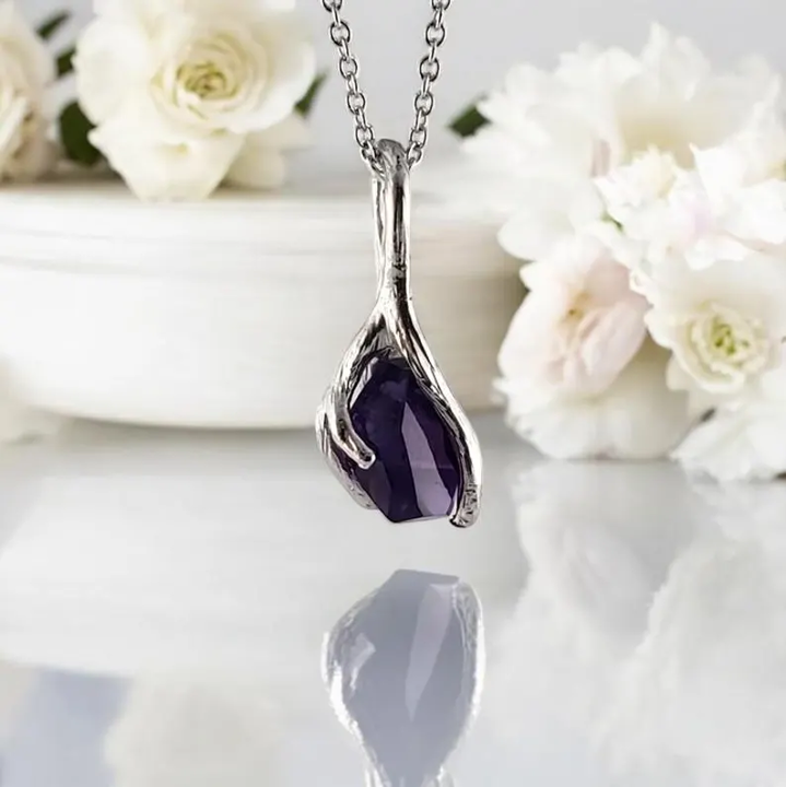 Raw Hand-cut Amethyst Twig Necklace