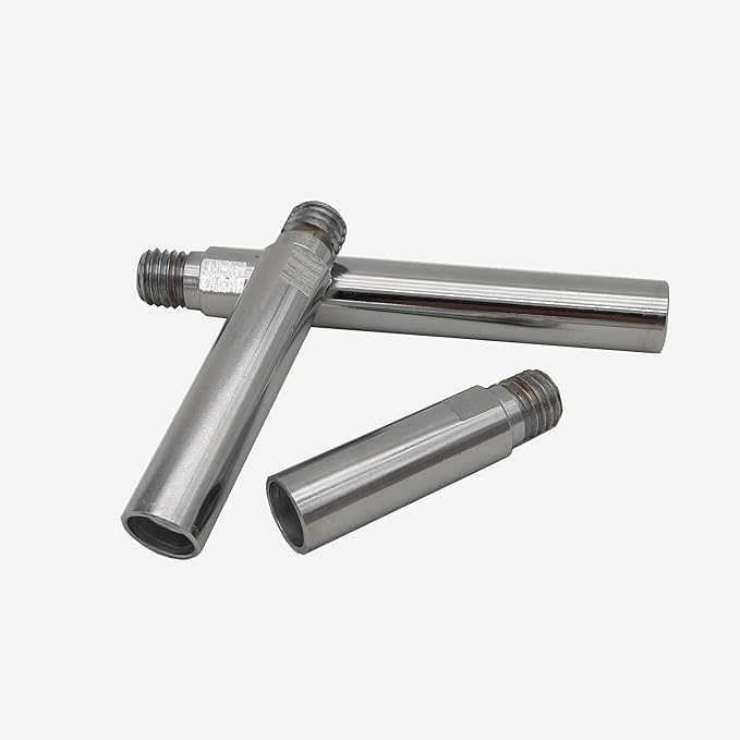 A close-up showing the 45# hardness steel and 5/8-11 thread of the angle grinder extension shaft, highlighting its durability and strong construction.
