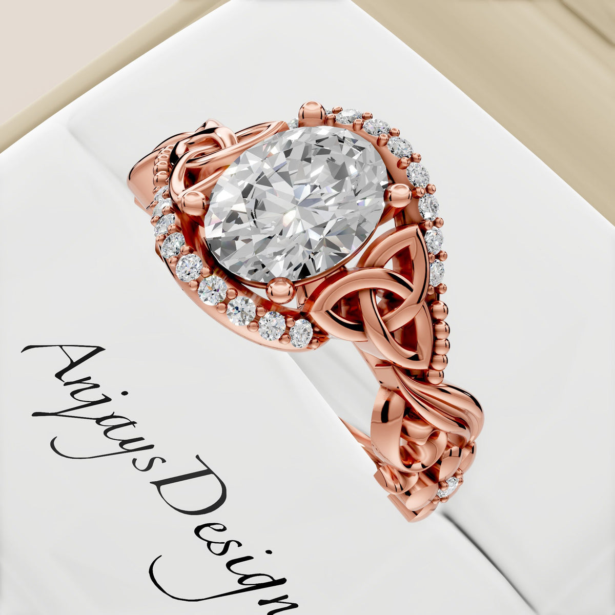 Celtic Engagement Ring 1 Carat Oval Lab Grown Diamond Wedding Ring Nature Inspired