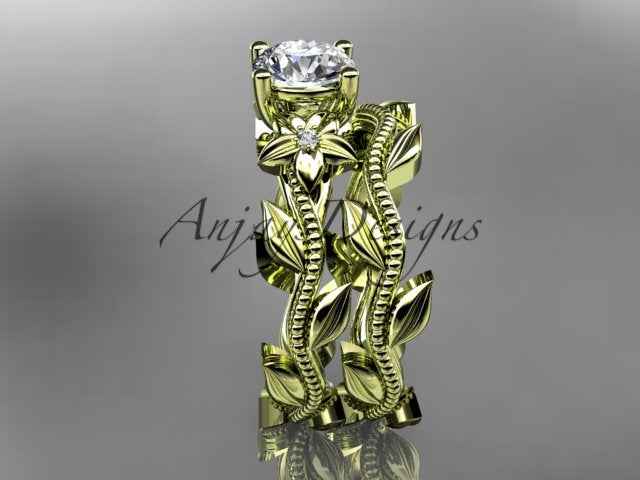 1 Carat Round Lab Grown Bridal Set Nature Inspired Engagement Ring Flower Ring Set IGI Certified