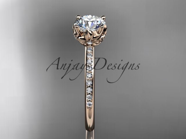 Dainty Flower Engagement Ring 1 Carat Round Lab Grown Diamond Nature Inspired Wedding Ring