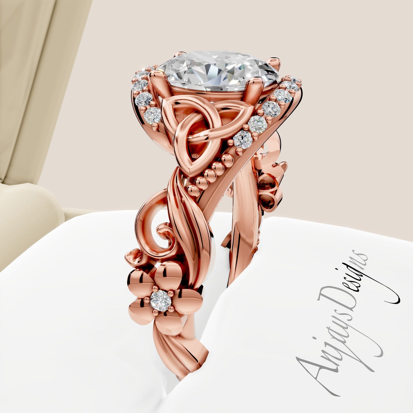Celtic Engagement Ring 1 Carat Oval Lab Grown Diamond Wedding Ring Nature Inspired