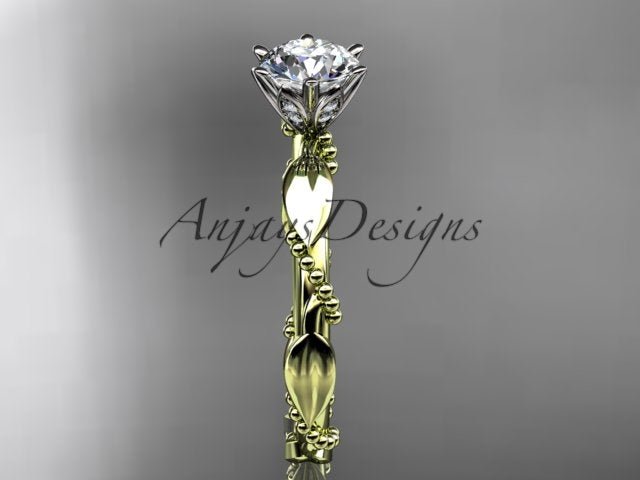 1 Carat Round Brilliant Lab Grown Diamond Nature Inspired Engagement Ring Twig Leaf CVD Diamond Ring