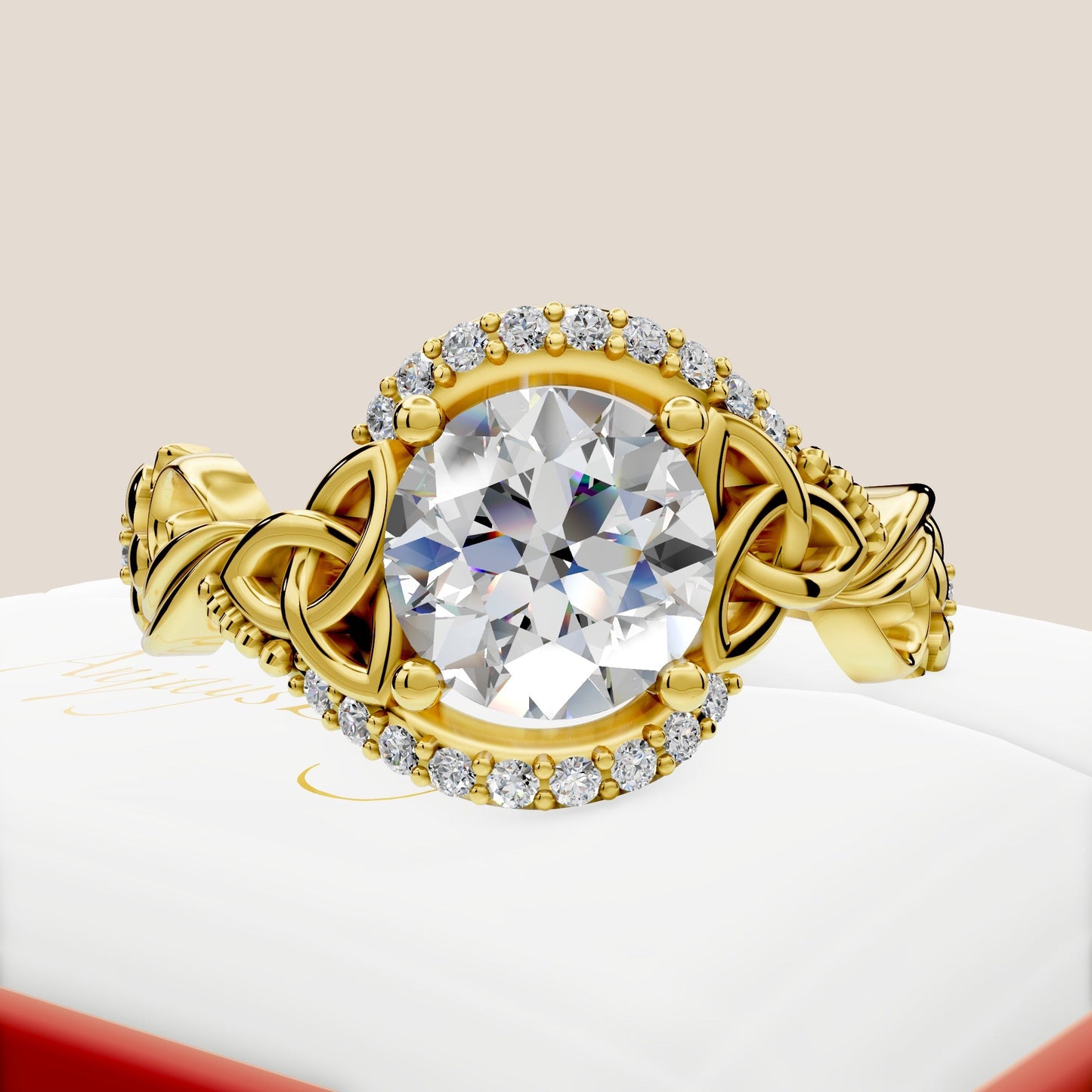 Celtic Engagement Ring 2 Carat Round Lab Grown Diamond Trinity Knot Wedding Ring Nature Inspired