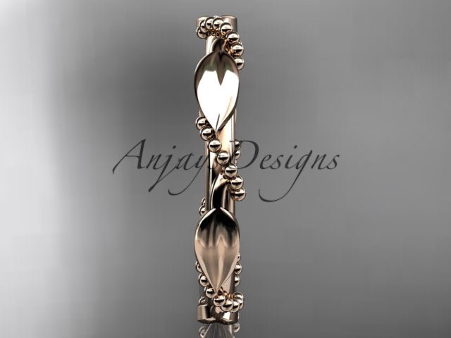 Nature Inspired Wedding Band 14k Solid Gold Leaf Vine Stacking Ring