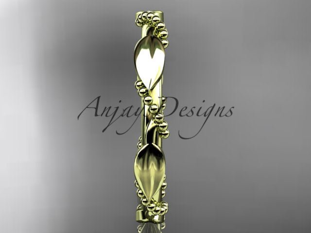 Nature Inspired Wedding Band 14k Solid Gold Leaf Vine Stacking Ring