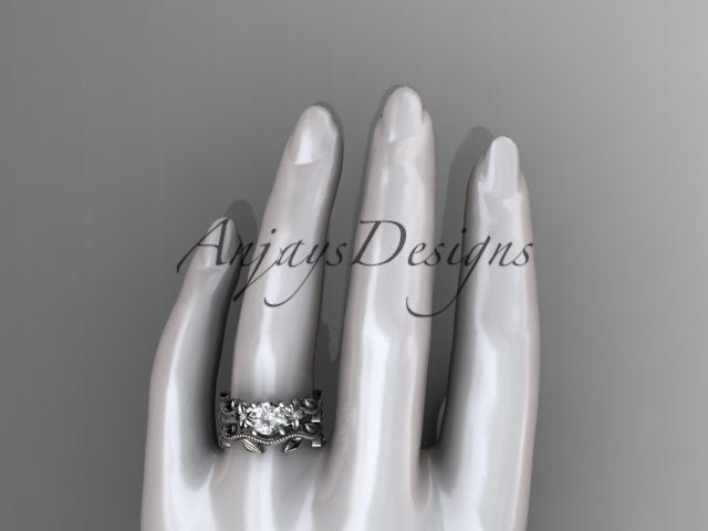 1 Carat Round Lab Grown Bridal Set Nature Inspired Engagement Ring Flower Ring Set IGI Certified