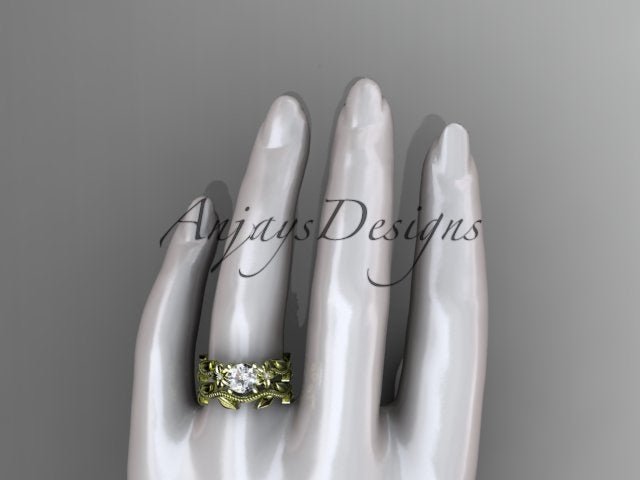 1 Carat Round Lab Grown Bridal Set Nature Inspired Engagement Ring Flower Ring Set IGI Certified