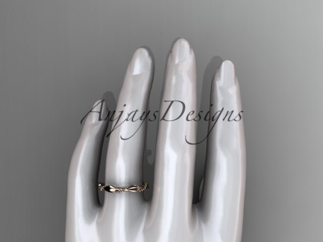 Nature Inspired Wedding Band 14k Solid Gold Leaf Vine Stacking Ring