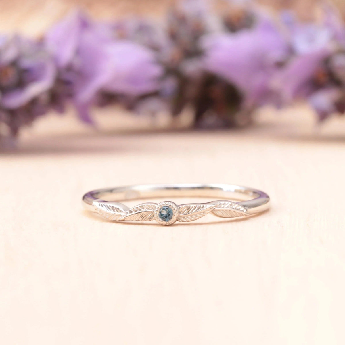 Aquamarine Birthstone Leaf Ring