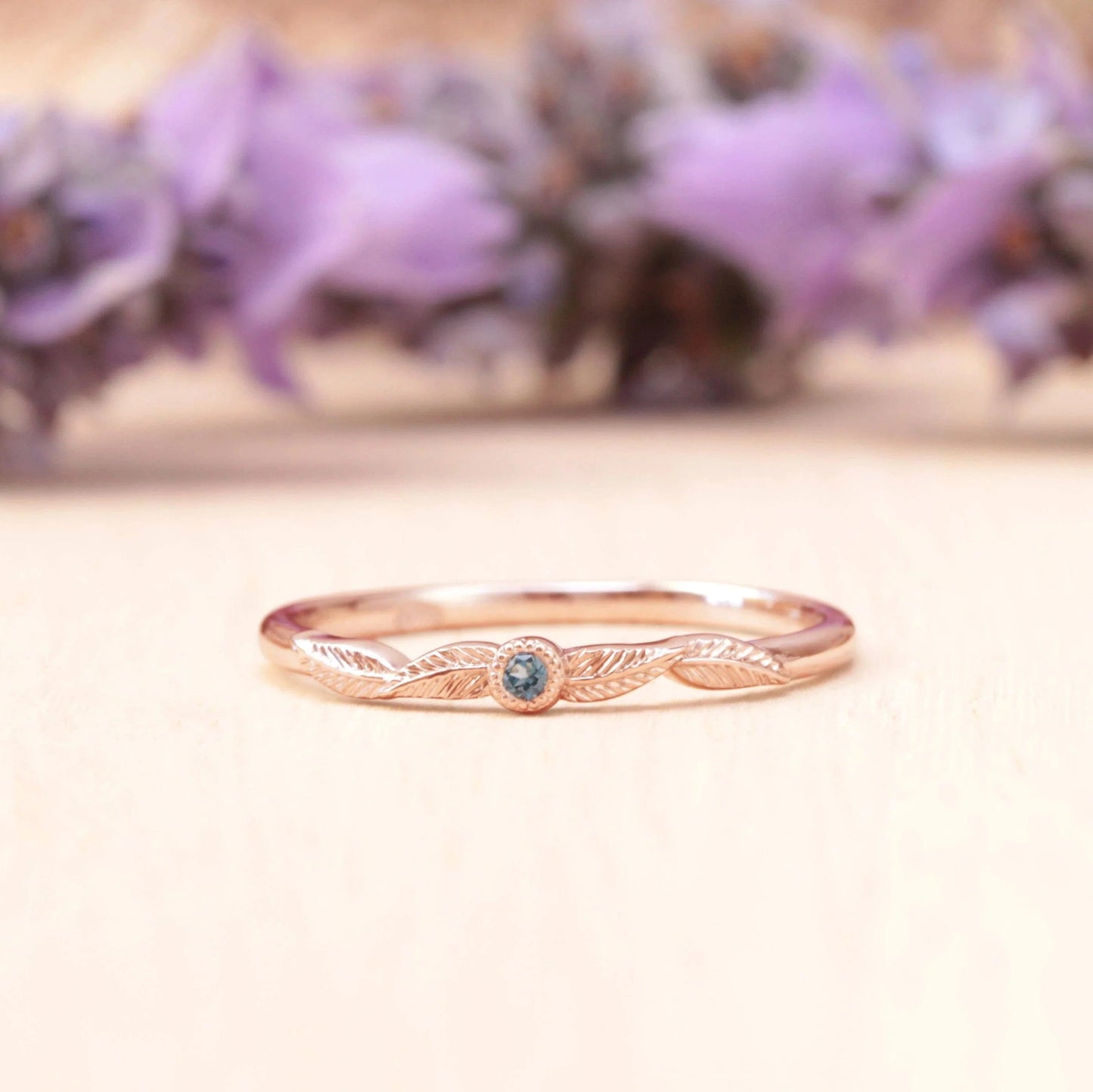 Aquamarine Birthstone Leaf Ring