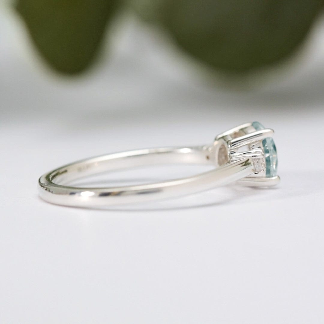 Round Aquamarine Diamond Trilogy Ring