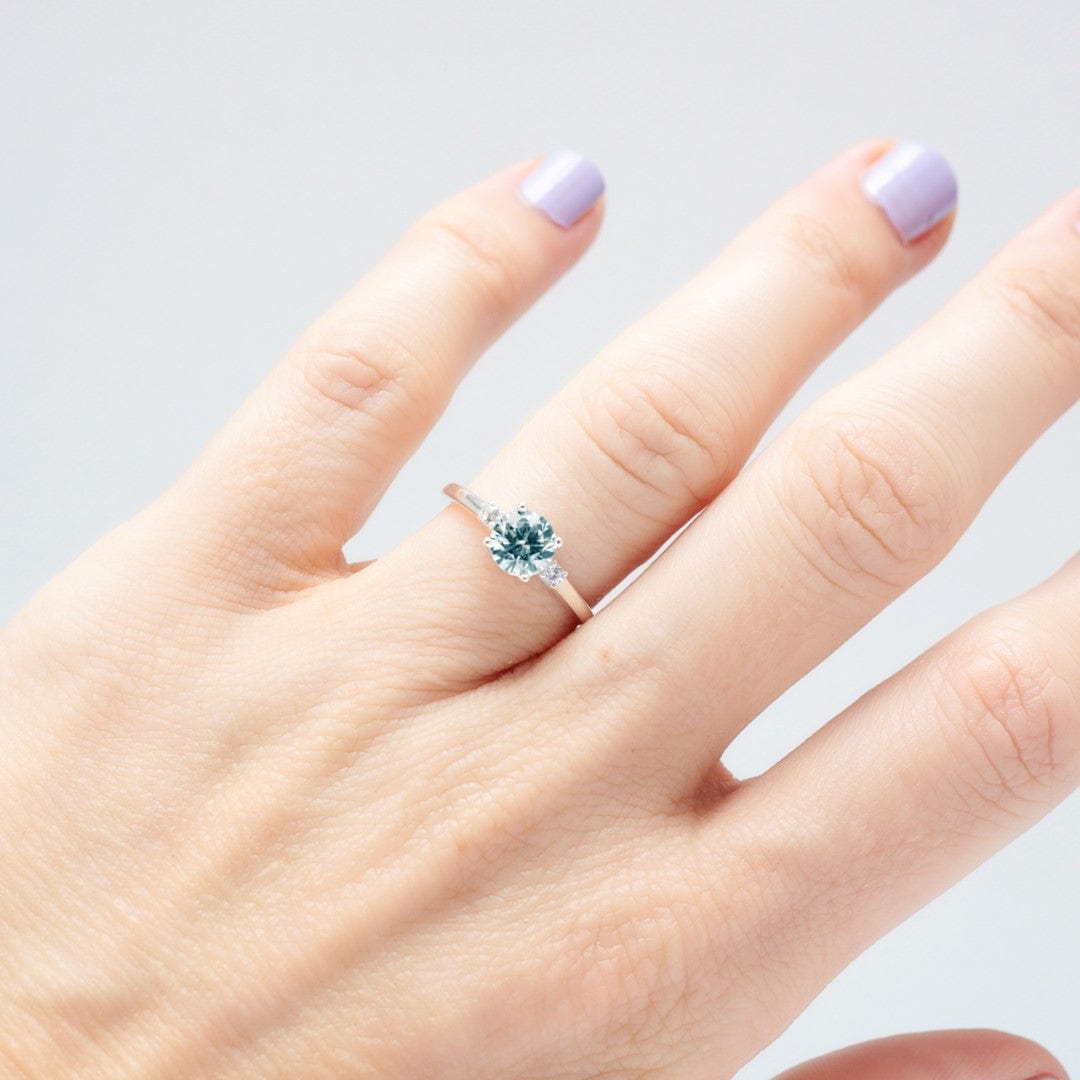 Round Aquamarine Diamond Trilogy Ring