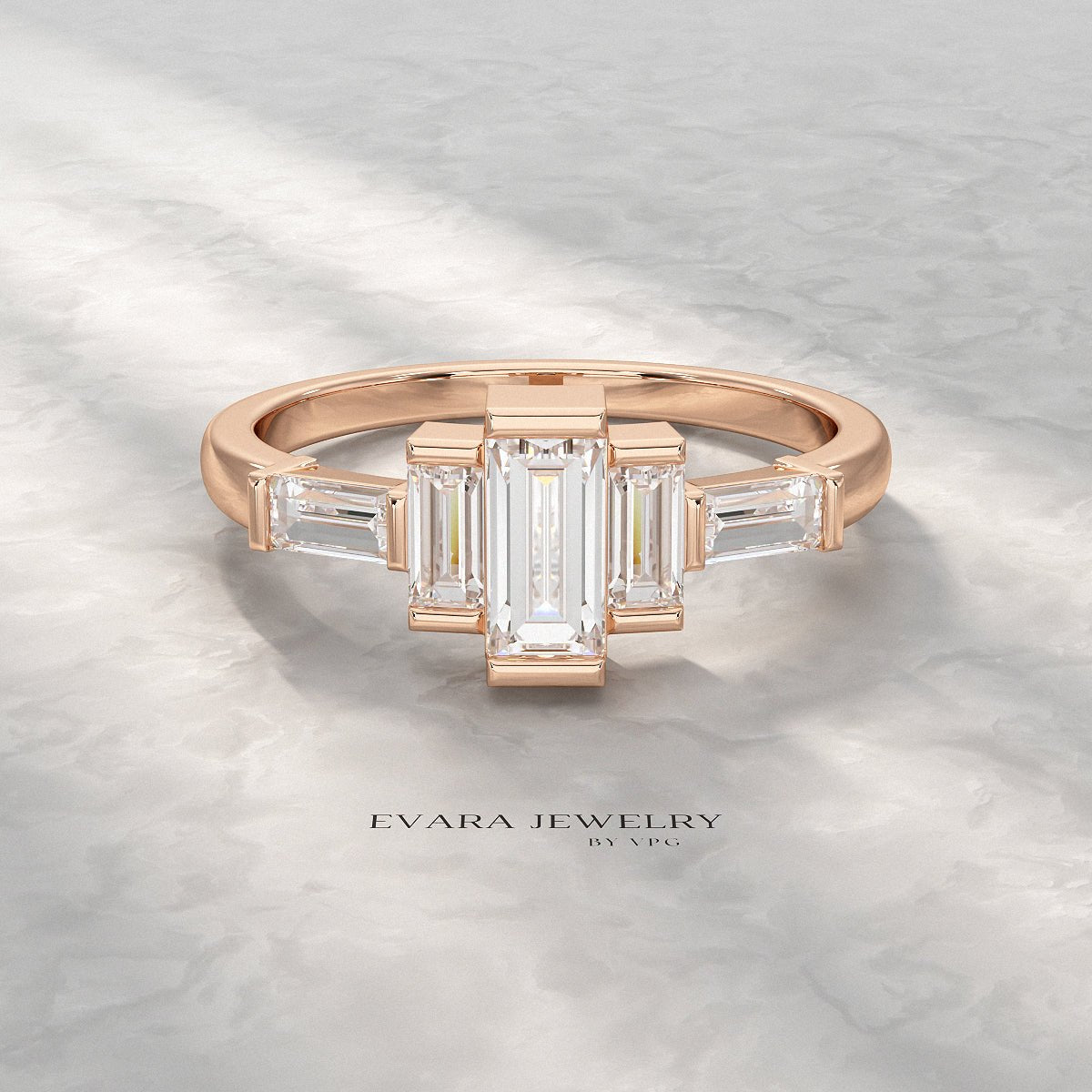 Art Deco Baguette Diamond 5 Stone Statement Ring